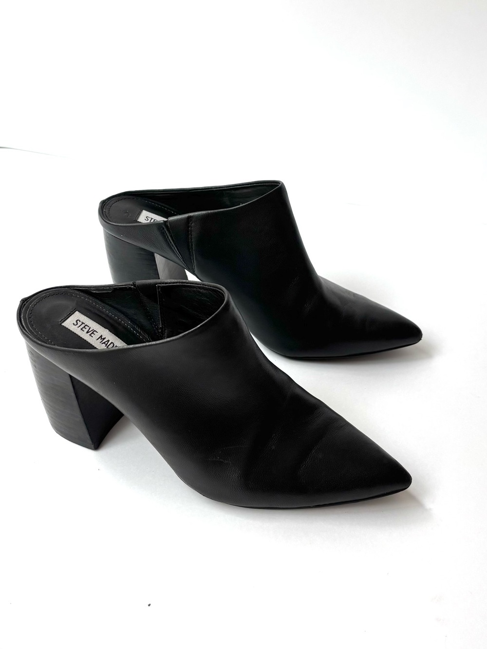 Steve Madden Black Pointed-Toe Leather Mule Heels size 8.5 - Picture 2 of 6